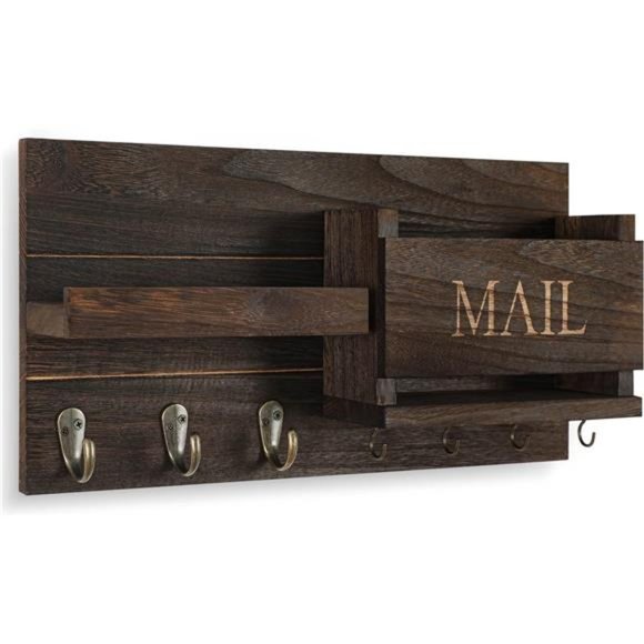 Mail Organizer for Wall Mount–KeyHolder with Shelf Includes Letter Holder &Hooks - Picture 3 of 8